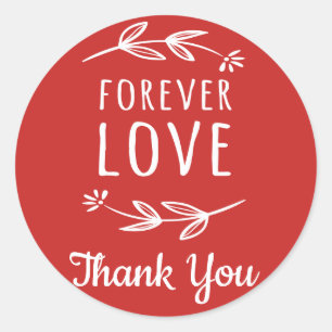 Thank You Red & White Laurel Leaf Love Wedding Classic Round Sticker