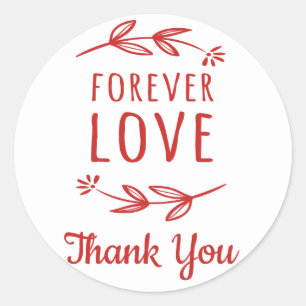 Thank You Red & White Laurel Leaf Love Wedding Classic Round Sticker
