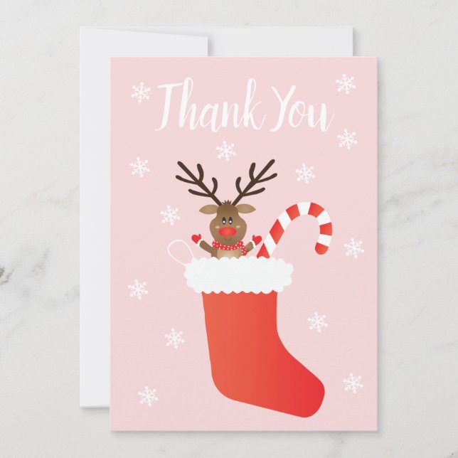 Thank You Reindeer In A Christmas Stocking Red (Front)