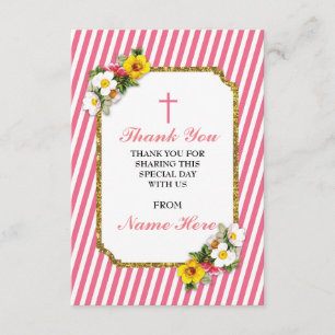 Thank You Religious Coral Stripe Floral Cards