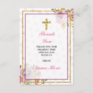 Thank You Religious Holy Cross Floral Gold Cards