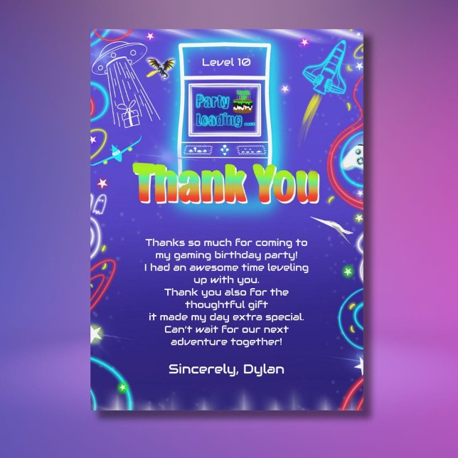 Thank You Retro Arcade Power Up Gaming Birthday Card (Creator Uploaded)