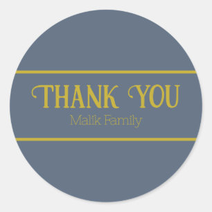 Thank You Retro Blue Solid Colour Personalise Classic Round Sticker