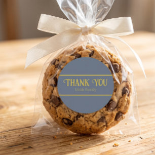 Thank You Retro Blue Solid Colour Personalise Classic Round Sticker