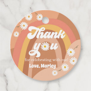 Thank You Retro Groovy Hippie Rainbow Daisy Favour Favour Tags