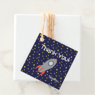 Thank You Retro Rocket ship with Star Pattern Favour Tags