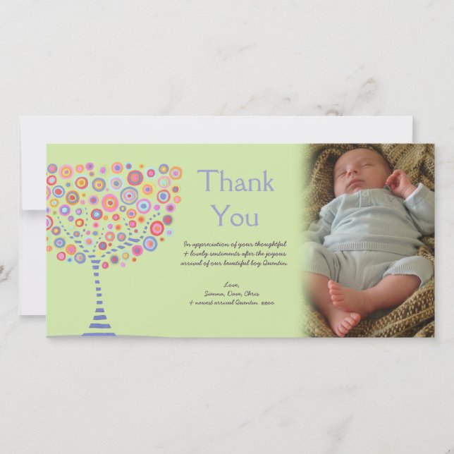 Thank You Retro Tree New Baby Gift Photocard Card (Front)