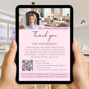 Thank You Review Request with QR Code Photo Pink Card