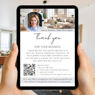 Thank You Review Request with QR Code Photo White Card