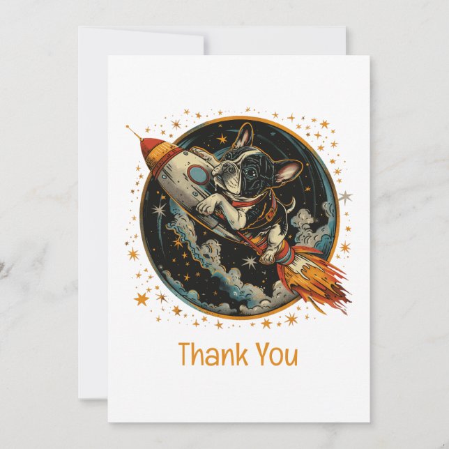 Thank You Rocket Ship French Bulldog Astronaut Card (Front)
