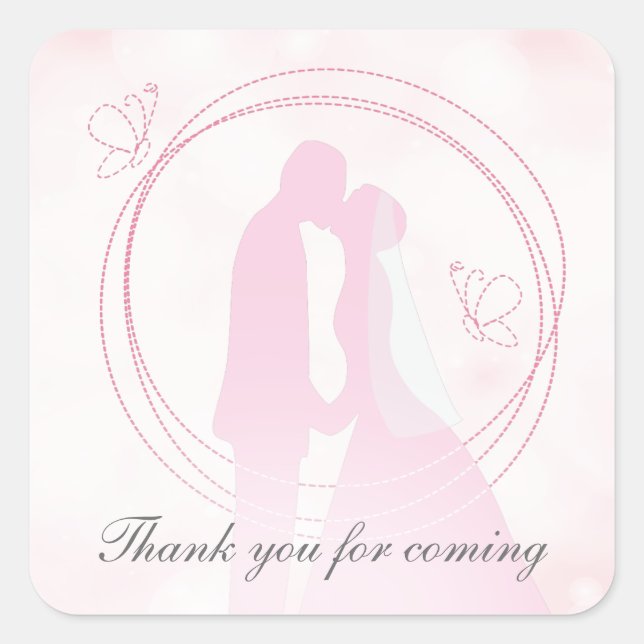 Thank You Romantic Dreamy Pink Wedding Couple Square Sticker (Front)