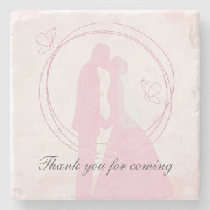 Thank You Romantic Dreamy Pink Wedding Couple Stone Coaster