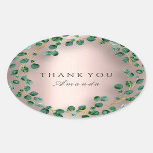 Thank You Rose Blush Eucalyptus Name Greenery Oval Sticker