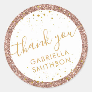 Thank You Rose Gold Blush Glitter Classic Round Sticker
