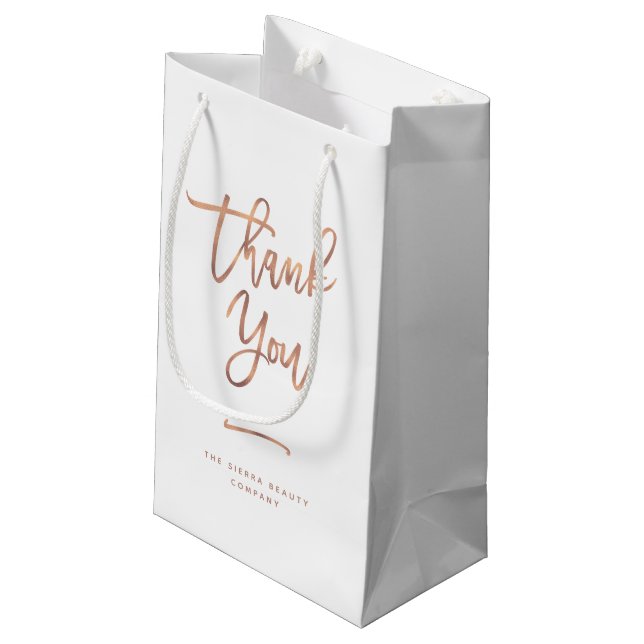 Thank You | Rose Gold Custom Retail Shopping Bag (Back Angled)