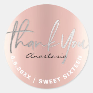 Thank You Rose Gold Faux Foil Custom Classic Round Sticker