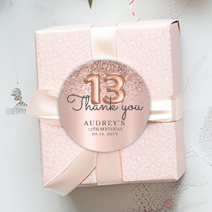 Thank You Rose Gold Glitter Balloon 13th Birthday  Classic Round Sticker