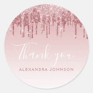 Thank You Rose Gold Glitter Bridal Shower Classic Round Sticker