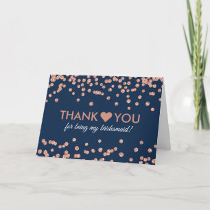 Thank You Rose Gold Glitter Confetti Navy Blue Card