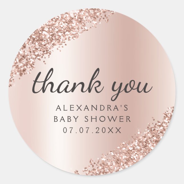 Thank You Rose Gold Glitter Girly Baby Shower Classic Round Sticker (Front)