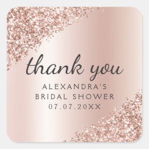 Thank You Rose Gold Glitter Girly Bridal Shower Square Sticker