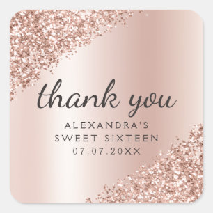Thank You Rose Gold Glitter Girly Sweet 16 Square Sticker