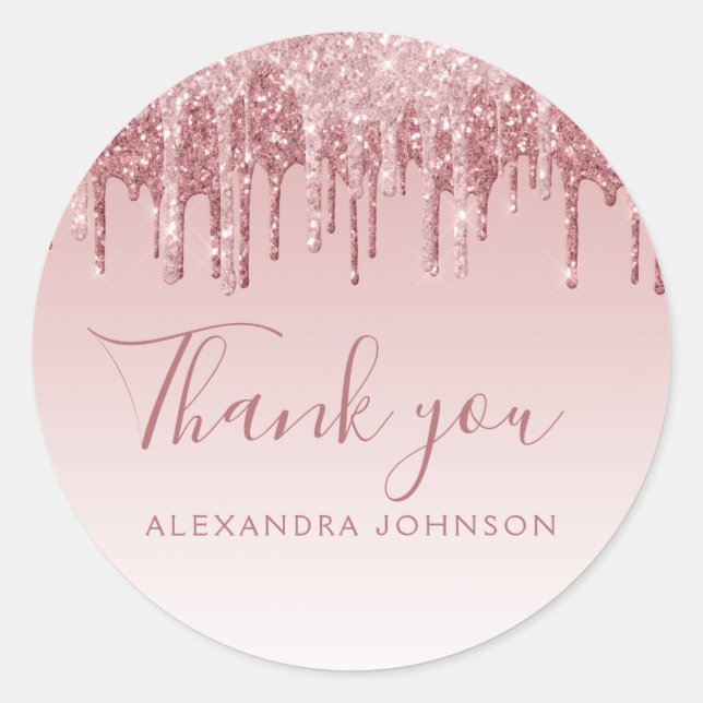 Thank You Rose Gold Glitter Sweet 16 Classic Round Sticker (Front)