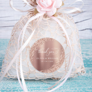 Thank You Rose Gold Glitter Wedding Classic Round Sticker
