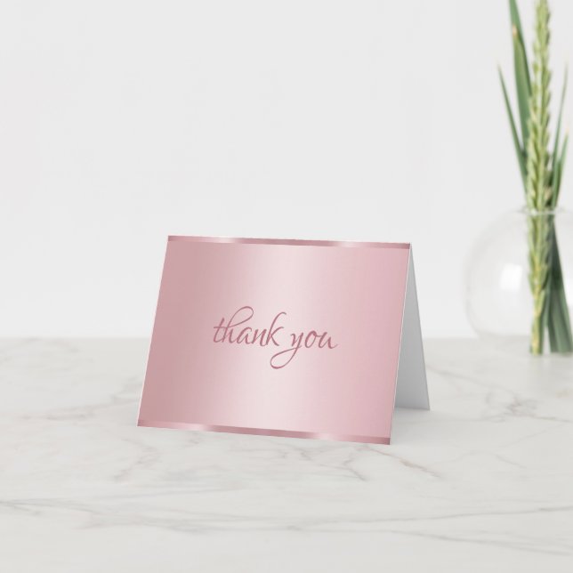 Thank You Rose Gold Handwritten Script Text Trendy Card (Front)