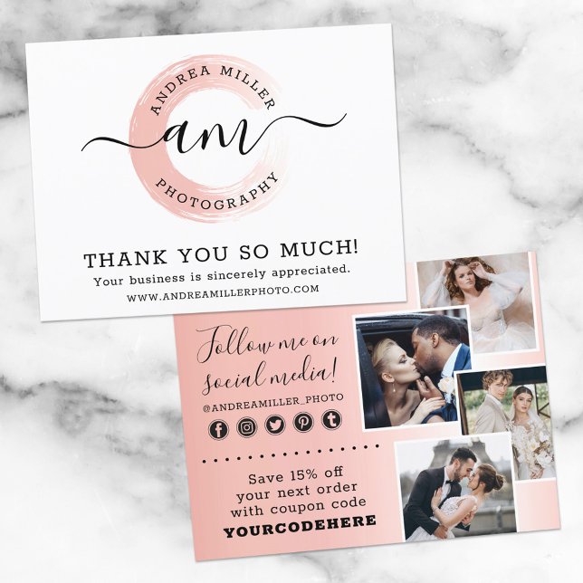 Thank You Rose Gold Minimalist Swash Logo 4-Photo Postcard (Creator Uploaded)