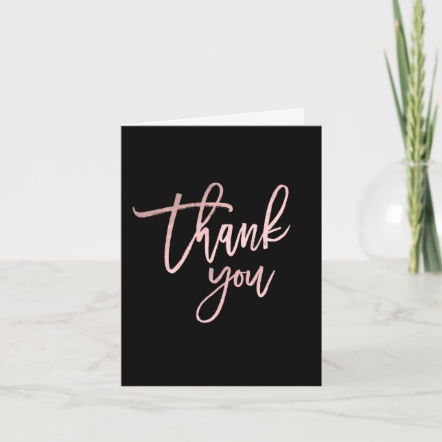 THANK YOU Rose Gold Pink Foil Modern Script Chic (Front)