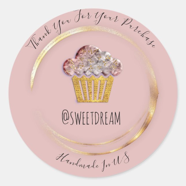 Thank You  Rose Gold Sweet Muffin Food Online Shop Classic Round Sticker (Front)