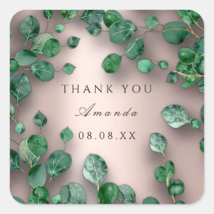 Thank You Rose Green Eucalyptus Woodland Favour Square Sticker