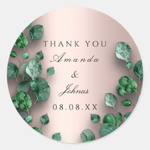 Thank You Rose Green Eucalyptus Woodland Wedding Classic Round Sticker