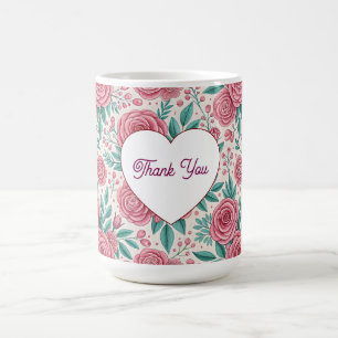Thank You Rose Heart Floral Mug