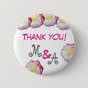 Thank you Roses Initial Letters 6 Cm Round Badge