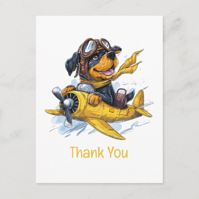 Thank You Rottweiler Dog Pilot Aeroplane Postcard (Front)