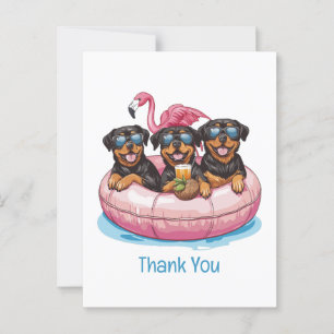 Thank You Rottweiler Dogs Flamingo Pool Tube Postcard