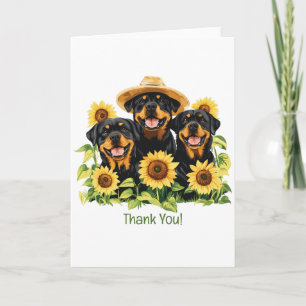 Thank You Rottweiler Dogs Surrounded By Sunflowers Card