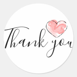 Thank you round business stickers with red heart