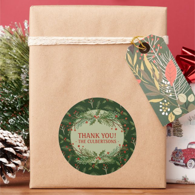 Thank You Round Label for Holiday Gift (Holiday)