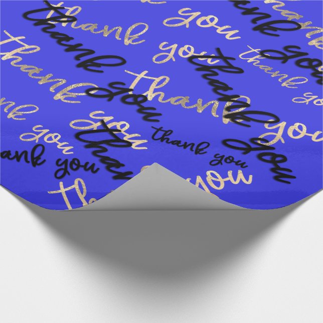 Thank You Royal Blue Gold Caligraphy Script Favour Wrapping Paper (Corner)