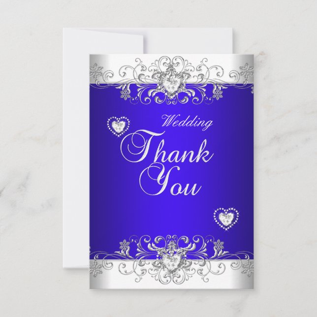 Thank You Royal blue Wedding White Diamond Hea (Front)