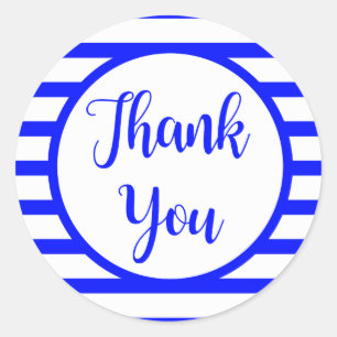 Thank You Royal Blue White Stripes Wedding, Party Classic Round Sticker