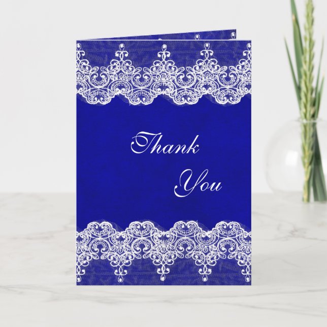 Thank You Royal Cobalt Blue White Lace (Front)