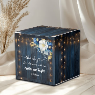 Thank You Rustic Blue Wood White Floral Wedding Favour Box
