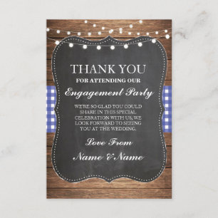 Thank You Rustic Cards Wood Blue Check Wedding BBQ