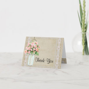 Thank You Rustic Country Mason Jar Blush Pink Rose Card