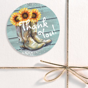 Thank You Rustic Country Western Sunflower Boots Classic Round Sticker
