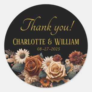 Thank you! Rustic Floral Wedding Classic Round Sticker